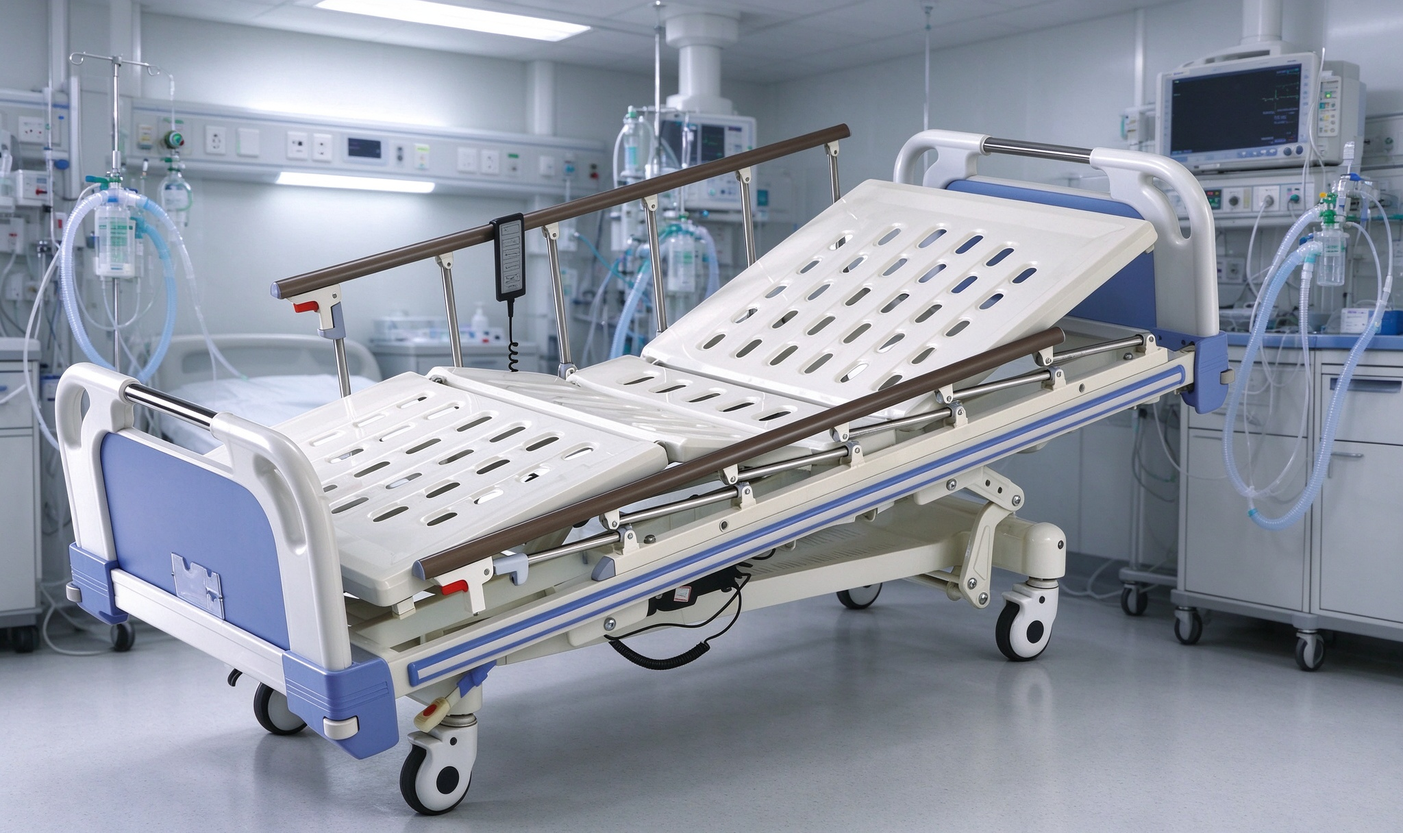 Lit de patient d'hôpital médical réglable de lit électrique d'ICU de cinq fonctions